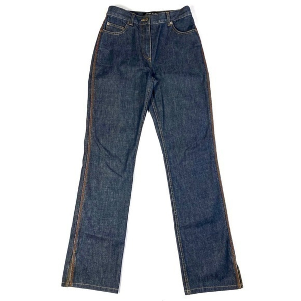 Anne Klein Vintage Embroider Trim High Waist Split Hem Straight Jean